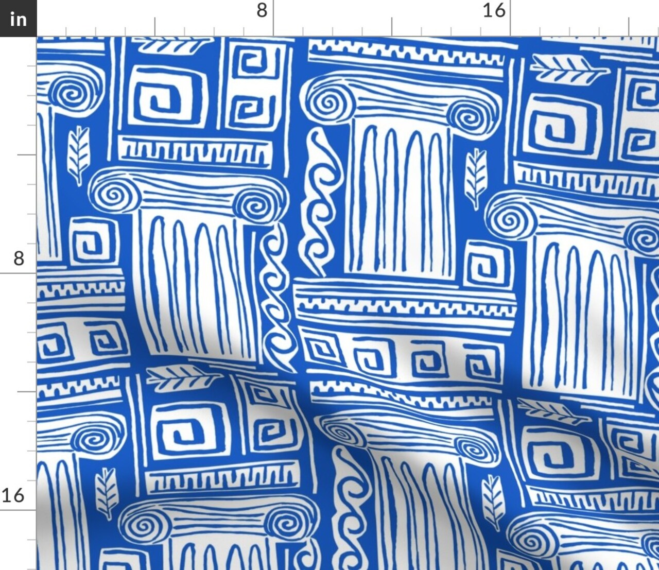 Greek Columns Greek Key Architecture Doodle City Life Blue Ancient Greece Custom Printed Fabric by Spoonflower Various Fabrics by the Yard or Fat Quarter